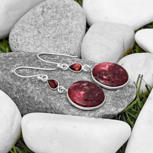 Blood Moon Pink Thrulite Gemstone sterling silver earrings - Picture 3 of 3